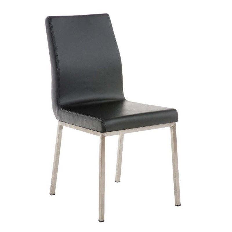 Silla de Confidente COLOMO, de acero inoxidable y tapizada en piel color negro