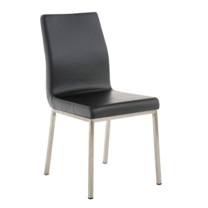 Silla de Confidente COLOMO, de acero inoxidable y tapizada en piel color negro