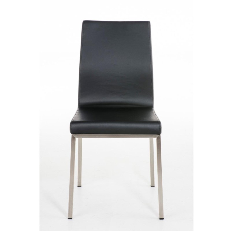 Silla de Confidente COLOMO, de acero inoxidable y tapizada en piel color negro