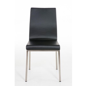 Silla de Confidente COLOMO, de acero inoxidable y tapizada en piel color negro