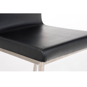 Silla de Confidente COLOMO, de acero inoxidable y tapizada en piel color negro