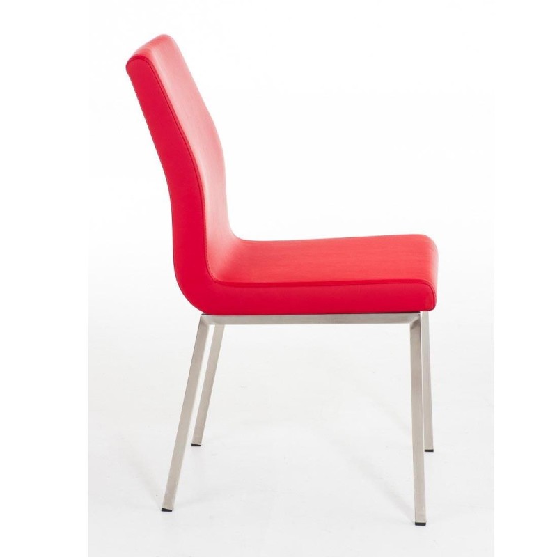 Silla de Confidente COLOMO, de acero inoxidable y tapizada en piel color negro