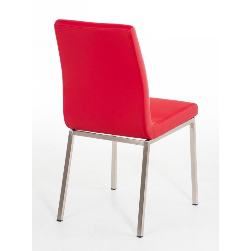 Silla de Confidente COLOMO, de acero inoxidable y tapizada en piel color negro