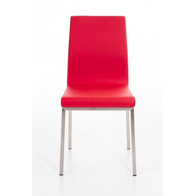 Silla de Confidente COLOMO, de acero inoxidable y tapizada en piel color negro