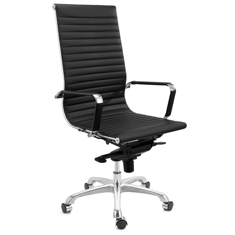Silla de oficina DORIS, estructura cromada, en piel negra