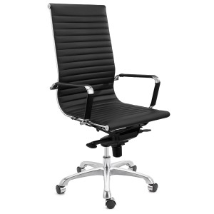 Silla de oficina DORIS, estructura cromada, en piel negra