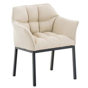 Silla de confidente OCTAVIO TELA, estructura en negro y tapizado en blanco