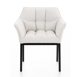 Silla de confidente OCTAVIO TELA, estructura en negro y tapizado en blanco