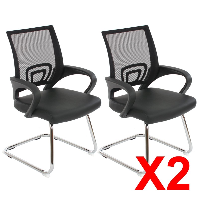 Lote 2 sillas confidente ergonómicas VISTO NET, malla/piel negro