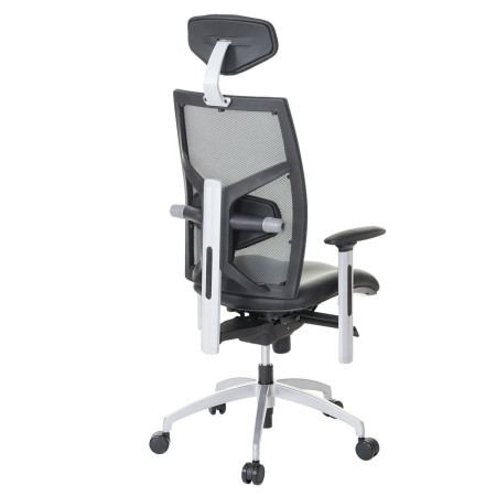 Sillón ergonómica NILO-TEC en piel natural y malla transpirable color negro 2