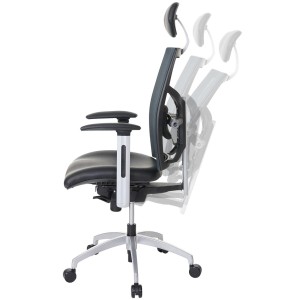 Sillón ergonómica NILO-TEC en piel natural y malla transpirable color negro
