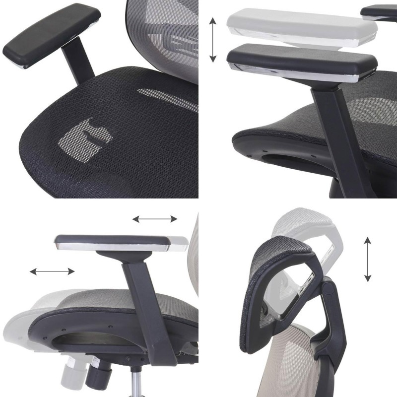Silla ergonómica LAMBI totalmente ajustable en malla color negro y gris