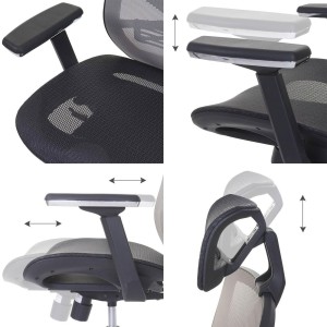 Silla ergonómica LAMBI totalmente ajustable en malla color negro y gris