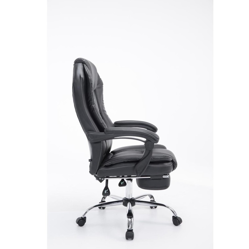 Sillón de Oficina CASTI, Reposapiés Extensible, en Piel color Negro