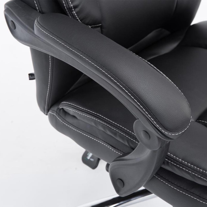 Sillón de Oficina CASTI, Reposapiés Extensible, en Piel color Negro