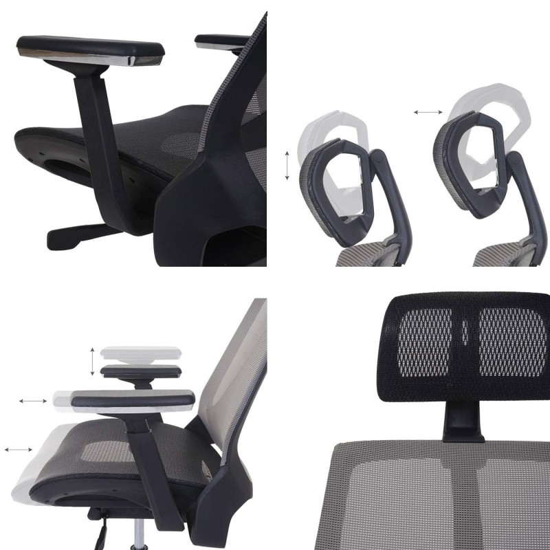 Silla Ergonómica ALAN, ajustable, en malla negro y gris