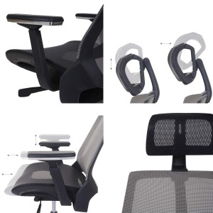 Silla Ergonómica ALAN, ajustable, en malla negro y gris
