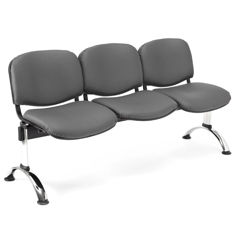 Bancada para recepción 3 asientos MOBY PIEL, negro