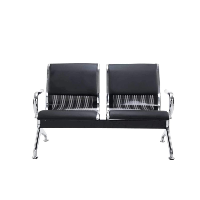 Bancada 2 asientos AUREA, en metal negro y piel negra