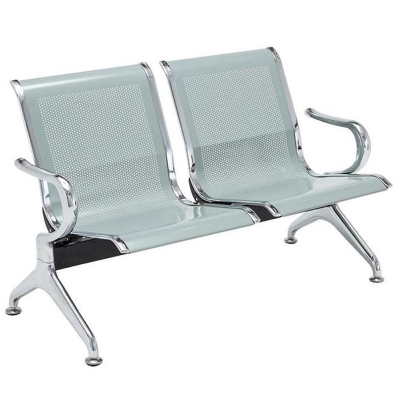 Bancada 2 asientos AUREA, en metal gris plata y piel negra