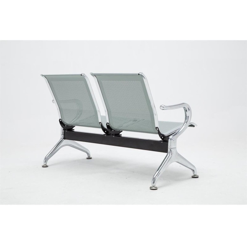 Bancada 2 asientos AUREA, en metal gris plata y piel negra