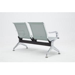 Bancada 2 asientos AUREA, en metal gris plata y piel negra