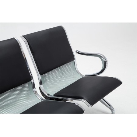 Bancada 2 asientos AUREA, en metal gris plata y piel negra 2