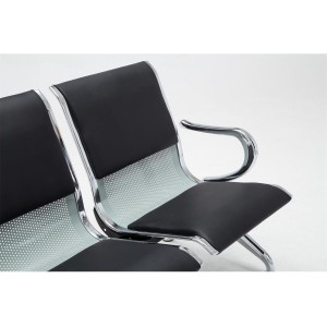 Bancada 2 asientos AUREA, en metal gris plata y piel negra