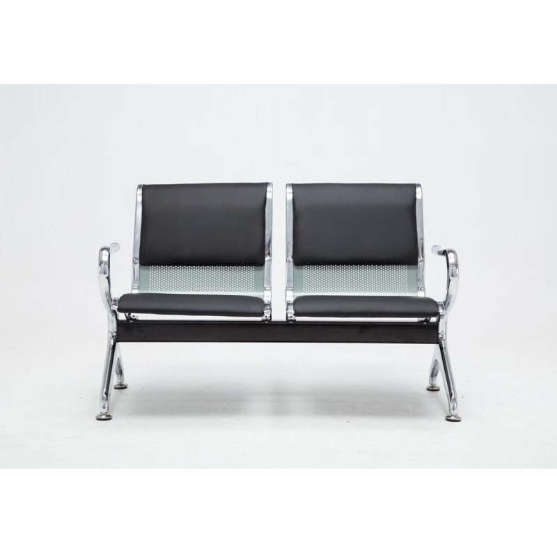 Bancada 2 asientos AUREA, en metal gris plata y piel negra