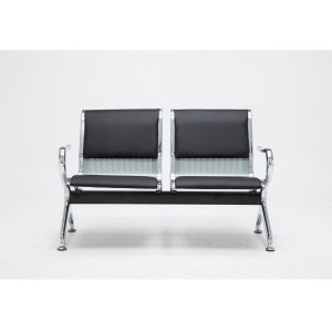 Bancada 2 asientos AUREA, en metal gris plata y piel negra