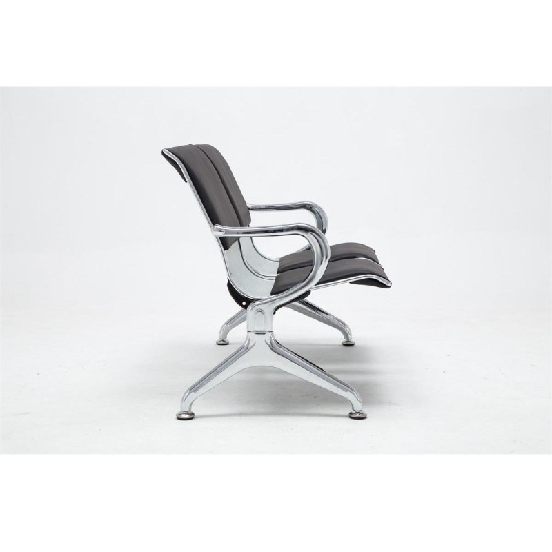 Bancada 2 asientos AUREA, en metal gris plata y piel negra