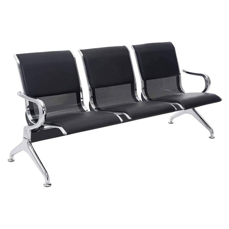 Bancada 3 asientos AUREA, en metal gris oscuro y piel negra