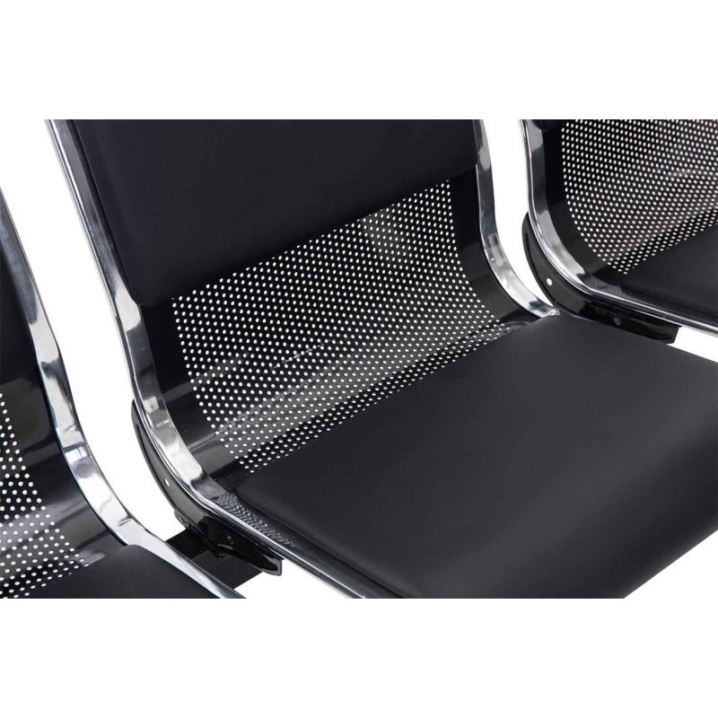 Bancada 3 asientos AUREA, en metal gris oscuro y piel negra