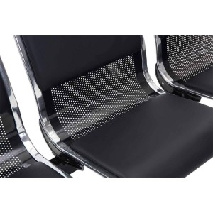 Bancada 3 asientos AUREA, en metal gris oscuro y piel negra