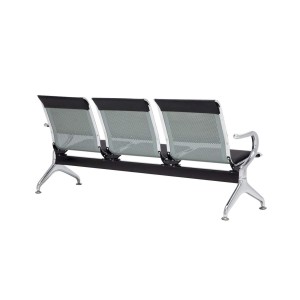 Bancada 3 asientos AUREA, en metal gris plata y piel negra