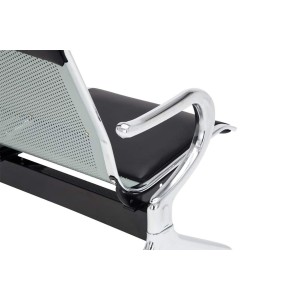 Bancada 3 asientos AUREA, en metal gris plata y piel negra