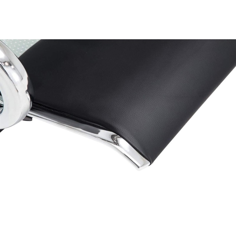 Bancada 3 asientos AUREA, en metal gris plata y piel negra