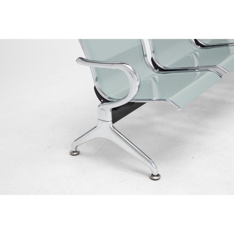 Bancada 3 asientos AUREA, en metal gris plata y piel negra