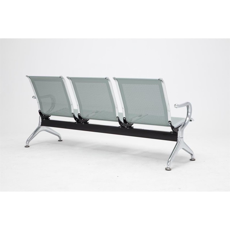 Bancada 3 asientos AUREA, en metal gris plata y piel negra