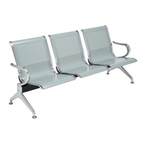 Bancada 3 asientos AUREA, en metal gris plata y piel negra