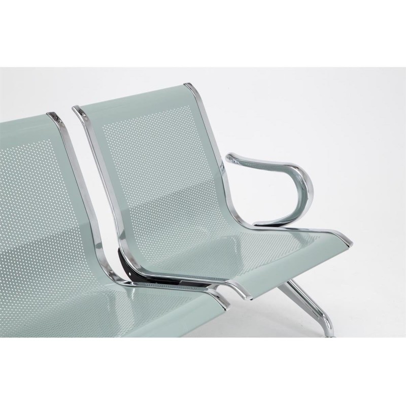 Bancada 3 asientos AUREA, en metal gris plata y piel negra