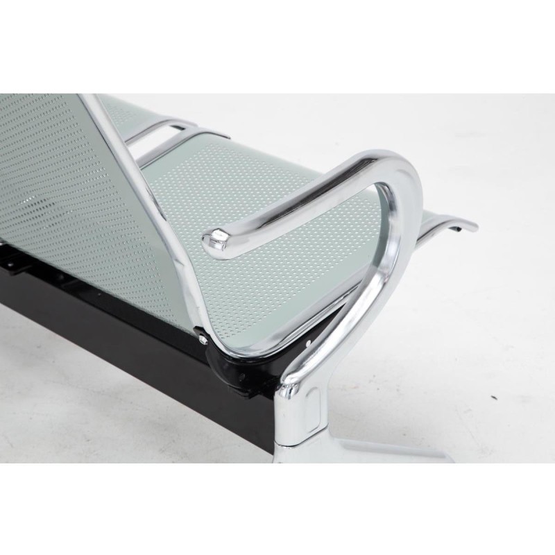 Bancada 3 asientos AUREA, en metal gris plata y piel negra