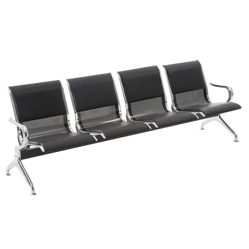 Bancada 4 asientos AUREA, en metal negro y piel negra