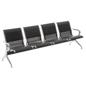 Bancada 4 asientos AUREA, en metal negro y piel negra