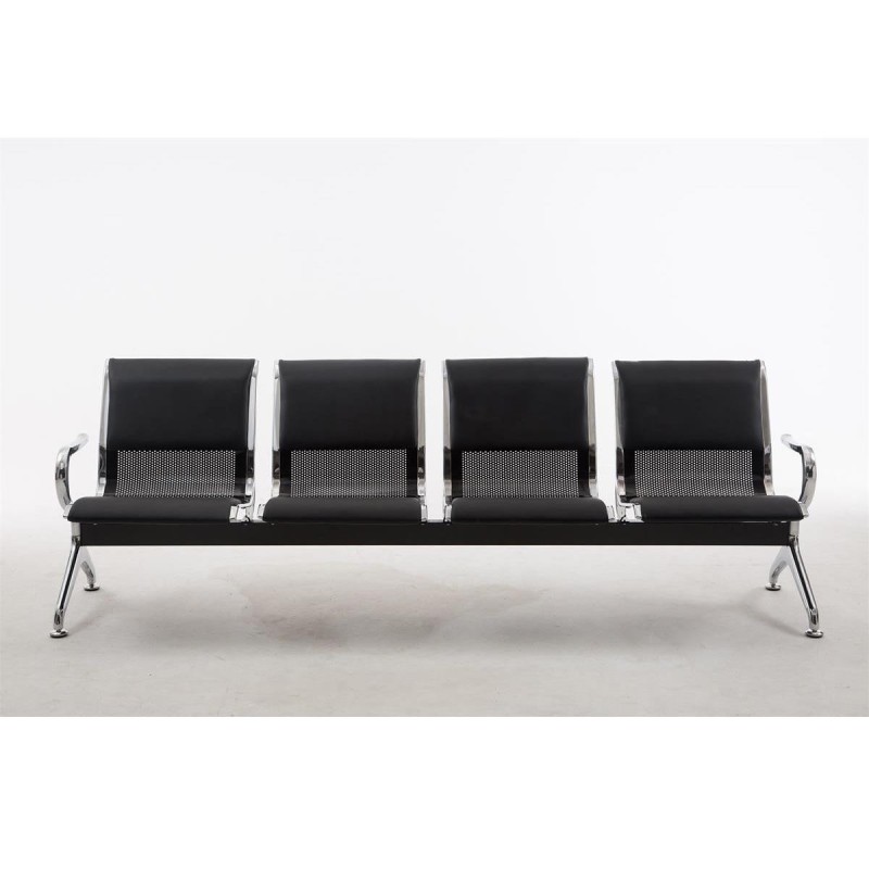 Bancada 4 asientos AUREA, en metal negro y piel negra