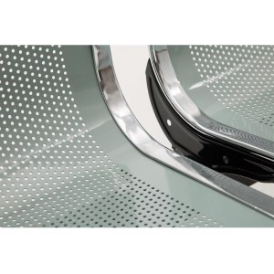 Bancada 4 asientos AUREA, en metal gris plata y piel negra