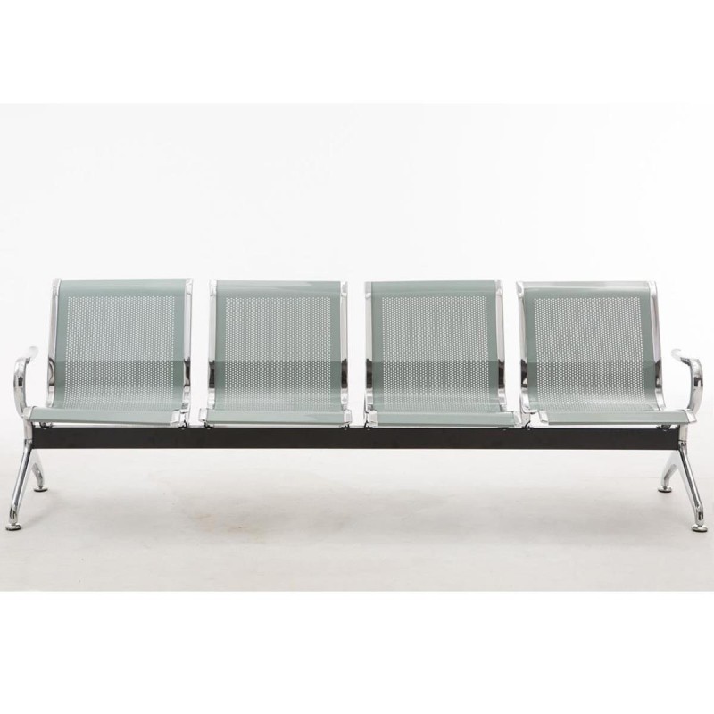 Bancada 4 asientos AUREA, en metal gris plata y piel negra