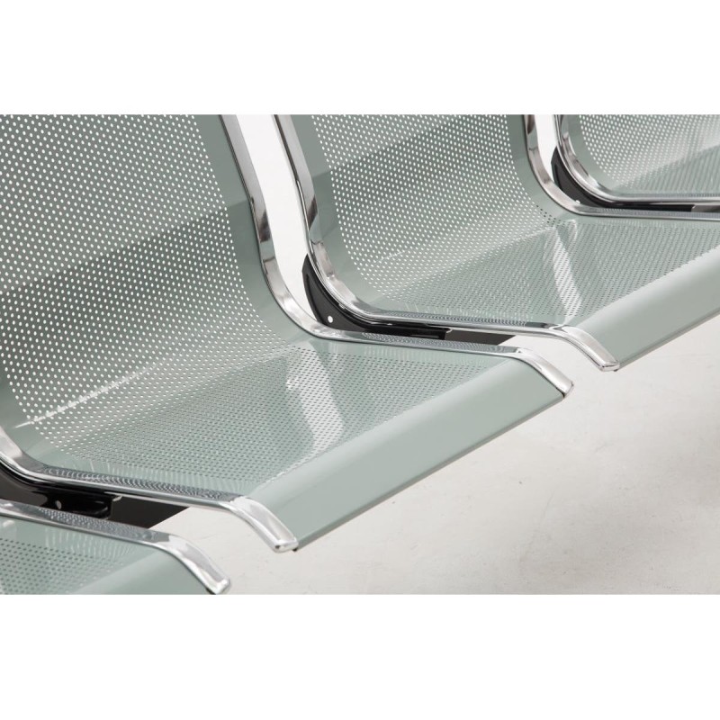 Bancada 4 asientos AUREA, en metal gris plata y piel negra