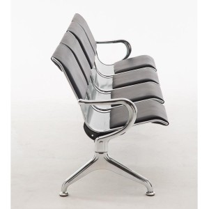 Bancada 4 asientos AUREA, en metal gris plata y piel negra