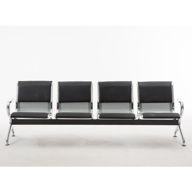Bancada 4 asientos AUREA, en metal gris plata y piel negra